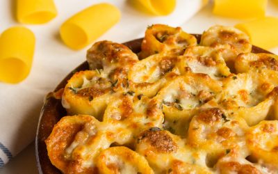 Paccheri farcits de bolonyesa gratinats